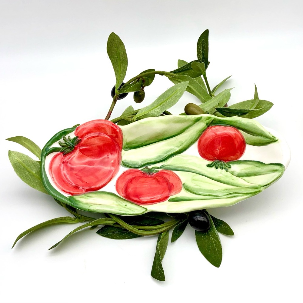 Italian 3D Tomato Vine Dish Kitchen Wall Decor Hand Painted MCM Bassano Italy